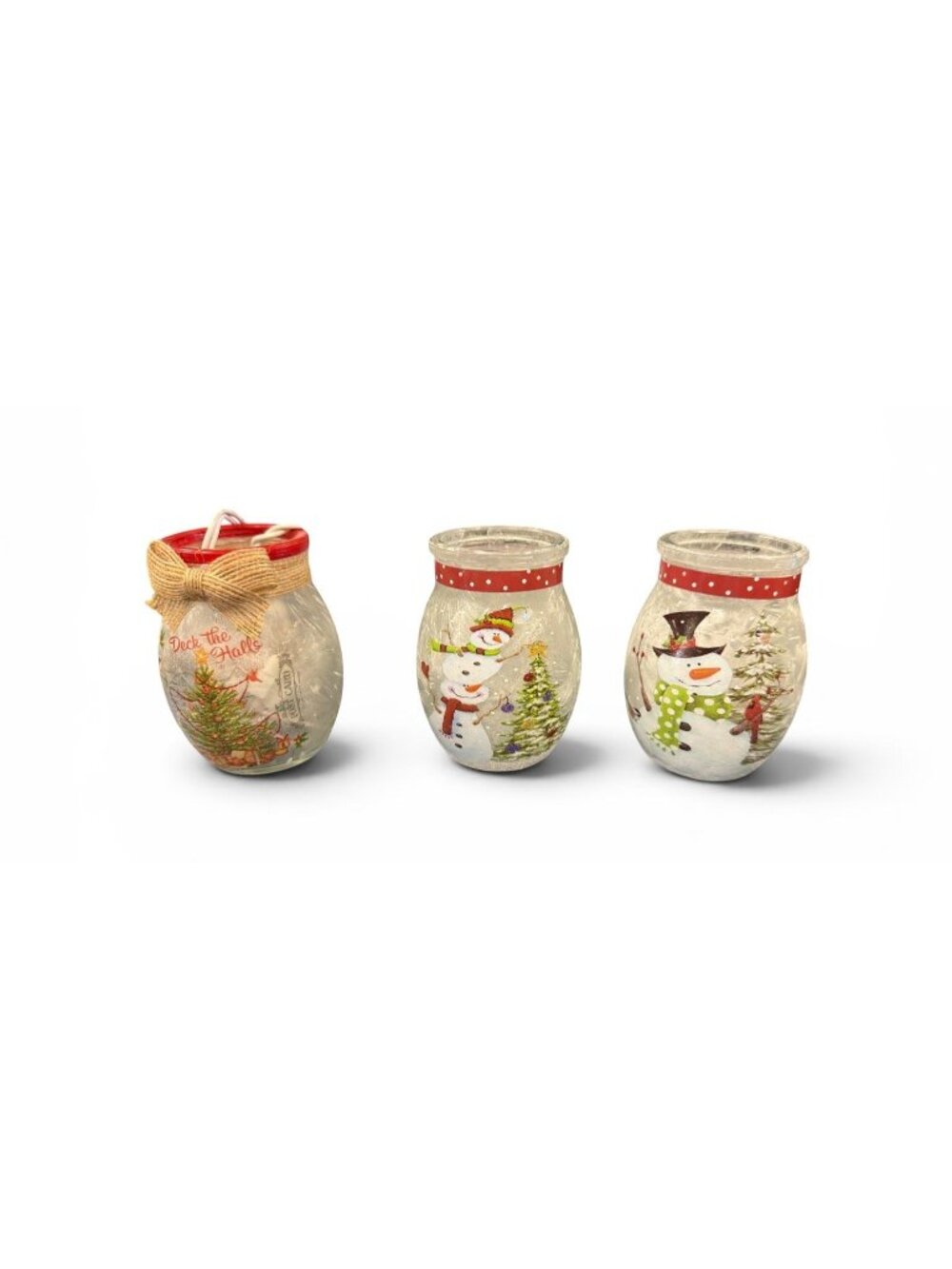 Christmas-Themed Glass LED  lights w/holiday designs - Set of (3)